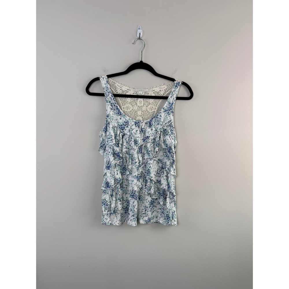 Lauren Conrad Blue Floral Ruffle Crochet Lace Tank Racerback Coquette Small